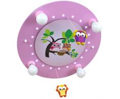 Elobra Kinder Lampe Deckenlampe Eulen Familie mit Mobile Deckenleuchte Kinderzimmer Holz mit Nachtlicht LED, rosa 128244
