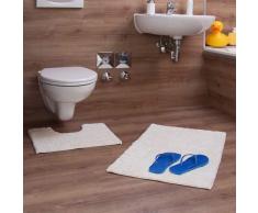 Relaxdays Badgarnitur 2-teilig, Streifen-Design, Für Fußbodenheizung, Waschbar, Badematte und WC-Vorleger, Für Stand-WC, 80 x 50 cm, creme / champagner