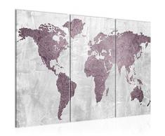 Bilder Weltkarte World Map Wandbild 120 x 80 cm Vlies - Leinwand Bild XXL Format Wandbilder Wohnzimmer Wohnung Deko Kunstdrucke Rosa Grau 3 Teilig - MADE IN GERMANY - Fertig zum Aufhängen 104331a