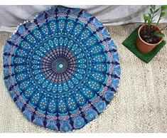 The Art Box 81,3 cm blaues Mandala Bodenkissen Kissen Sitzüberwurf Hippie Dekorative Bohemian Poufs, Pom Pom Bodenkissen Bodenkissen Boho Indische Meditationskissen