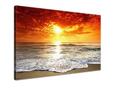 LANA KK - Leinwandbild Das Meer Landschaft auf Echtholz-Keilrahmen â Szenerie und Natur Fotoleinwand-Kunstdruck in orange, einteilig & fertig gerahmt in 100x70cm