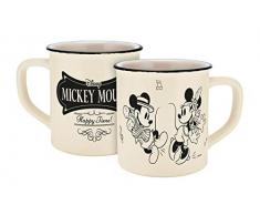 Disney Mickey Mouse 13754 Disney Mickey & Minnie Vintage Happy Time Emaille-Optik Tasse, Porzellantasse, Kaffeetasse, Keramik, Beige