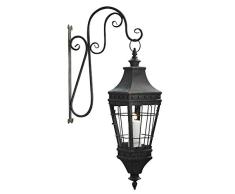 K&K Interiors 11269A Laterne mit Halterung, Metall, 99 cm, Schwarz