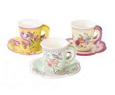 Talking Tables TS6-CUPSET-VINTAGE Gemischte Vintage Designs 12er Tasse mit Henkel & Untertassen Set, Papier, mehrfarbig