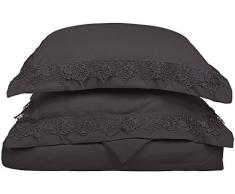 Superior - Superweiches, leichtgewichtiges, knitterfestes Bettbezugsset mit königlicher Spitze auf Kopfkissenbezügen mit Stehsaum in einer Geschenkbox, 229 x 234 cm, 100 % gebürstete Mikrofaser, dunkelgrau