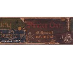 ZB3112BD Tapetenbordüre Piratenschild, 38 x 23 cm, Taupe / Schwarz