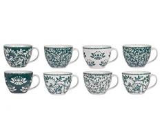 H&H Grace Set aus 8 Jumbo-Tassen, Porzellan, Smaragdgrün, 485 ml