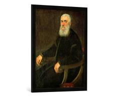 Gerahmtes Bild von Jacopo Robusti Tintoretto Bildnis eines weißbärtigen Mannes im Lehnstuhl, Kunstdruck im hochwertigen handgefertigten Bilder-Rahmen, 60x80 cm, Schwarz matt