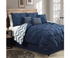 Geneva Home Fashion Avondale Manor Ella Bettwäsche-Set, 6-teilig, solide Quetschfalte, Wendebettwäsche Queen Navy