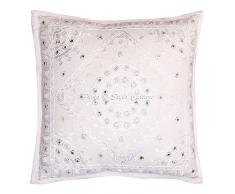 Stylo Culture Indische Spiegel Bestickt Dekorative Baumwolle Kissenbezug Abdeckung weiß 40 x 40 abstrakte Kissenbezug
