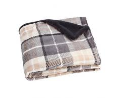 Plüsch-Überwurfdecke aus Sherpa, superdick, warm, Fleece, 50 x 60 cm, wendbar, Sherpaa-Decke für Babybett, Couch kariert beige