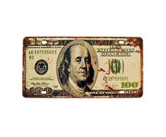 Ayiguri Vintage-Gefühl Wand Decor KFZ Nummernschild SPTE Souvenir analoge Metall Schild Poster 30,5 x 15,2 cm Art Deco 100 Dollars