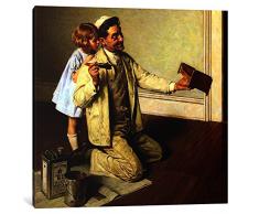 iCanvasART 1 Stück Man Lackieren Puppen Bett für Little Girl Kunstdruck von Norman Rockwell, 66 x 66 cm/3,8 cm Tief