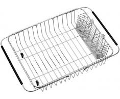 SANNO Abtropfgestell mit Edelstahl-Utensilienhalter Großes Abtropfgestell Abtropfgestell Ausziehbar Abtropfgestell Abtropfgestell Ablage Abtropfgestell in Spüle oder über Spüle oder auf Theke Rostfreier Edelstahl