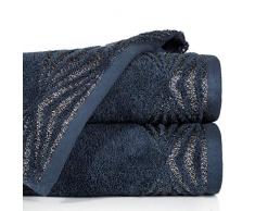 Eurofirany Handtuch Baumwolle Marineblau Metallnaht Glitzernaht Muster Bordüre Set 3-er Pack Oeko-Tex, 70X140 cm, 3