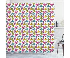 Teen Room Decor Vorhang für die Dusche von ambesonne, Retro Bunt Rollschuhe in Vivid Tones Mädchen Sport Hobby Illustration, Stoff Badezimmer Decor Set mit Haken, multicolor, Textil, Multi 1, 69W x 84L