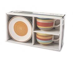 Home 731327 100 Righe Set 2 Jumbo-Tassen mit Untertasse, Stoneware, c530