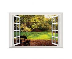 homefind (58,4 x 38,1 cm) 3D Fake Faux Fenster, wunderschönen Landschaft Wand Aufkleber Wohnzimmer Schlafzimmer Kinderzimmer Wandtattoo Aufkleber Abnehmbare Selbstklebendes Vinyl Wand Dekoration Garden Bench