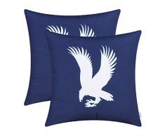CaliTime Kissenbezüge Kissenhülle Packung mit 2 Dekokissenbezügen aus Poly Canvas für das Sofa auf der Couch Hauptdekoration Vintage Eagle Shadow Silhouette Print 45cm x 45cm Marineblau
