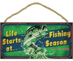 (sjt21511) Leben beginnt Saison Angeln (Fische am Herausspringen von Wasser) 12,7 x 25,4 cm Holz Plakette, Schild – mit der Kunstwerken, von Spiegellampe modern Badleuchte Licensing