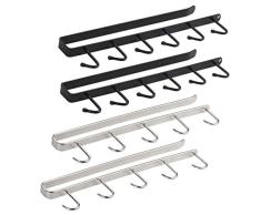 Joyce Lindberg 4 x Multifunktions-Tassenhalter mit je 2 Haken, für Tassen, Tassen, Getränkehaken, Krawattenhaken, Schlüsselhaken für Küche, Armoire 2 Pcs Metal and 2 Pcs Stainless Steel