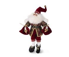 K&K Interiors 53598D Stehender Weihnachtsmann mit Flügeln in Gobelinjacke und gestreifter Hose, 48,3 cm, Rot