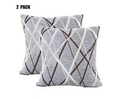 ERJO HPC10 Kissenbezug, quadratisch, gestreift, Chenille, Kissenbezug, für Zuhause, Sofa, Couch Sessel, Bank, 2 Stück, Grau