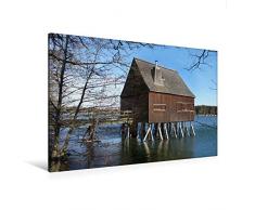 Premium Textil-Leinwand 120 cm x 80 cm quer Stelzenhaus - Plothener Teiche