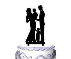 Meijiafei Bride & Groom Holding Baby with A Little Boy Family Cake Topper