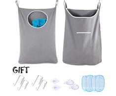 MEILE Hängend Wäschekorb Tür wäschesack wäschesammler Spielzeugsack mit 2 Türhaken + 2 Saughaken Organizer Tasche für Schlafzimmer Kinderzimmer & Bad (grau) Stil 3