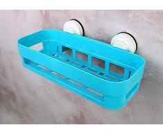 Y&D Selbstklebendes Badezimmer-Duschregal ohne Bohren, abnehmbares Badezimmerregal mit 5 Haken, Vakuum-Saugnapf, wasserdicht, für Badezimmer und Küche, blau