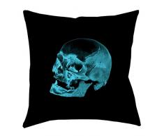 ArtVerse Katelyn Smith Blue Skull Kopfkissen, Velourslederimitat, doppelseitiger Druck, mit verdecktem Reißverschluss und Einsatz, 41 x 41 cm