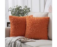 Phantoscope Kissenbezüge, 2 Stück, luxuriös Serie, Kunstdaunen, Samt, dekorative Kissenbezüge für Couch Bett und Stuhl Orange