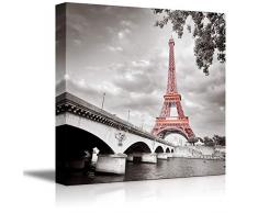 EZON-CH Modernes Ölgemälde auf Leinwand, rechteckig, Eiffelturm, graues Muster, Kunstwerke, gespannt auf Holzrahmen, fertig zum Aufhängen 12x12 Inch Color-1