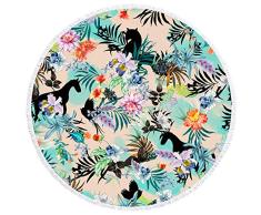 YAXIUFEN 29 Optionen dick weich super wasserabsorbierend Mehrzweck-152,4 cm 3D Druck groß rund Strandtuch Kreis Picknickdecke Yogamatte Decke mit Quasten Flower Horse Leopard