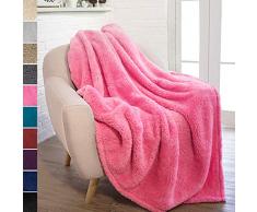 PAVILIA Pavillia Überwurfdecke aus Plüsch Sherpa für Couch Sofa, Flauschiger Microfaser Fleece Überwurf, weich, flauschig, gemütlich, leicht, solide Decke, Polyester, Rose, 50 x 60 Inches
