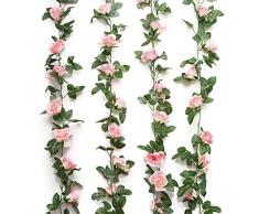 Yebazy Jinway Künstliche Rosenranken, für Hotel, Hochzeit, Zuhause, Party, Garten, Basteln, Kunst-Dekoration, Rosa