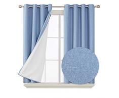 Deconovo Vorhänge aus Kunstleinen zur Verdunkelung von Raumverdunkelung, Thermoisoliert, 2 Stück, Polyester-Mischgewebe, blau, 52W x 45L Inches
