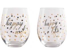 Home Essentials Happy Wife/Happy Life Glas-Set, ohne Stiel, 48 ml, goldfarben