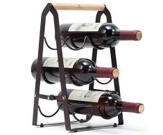 KINGRACK Weinregal, Tisch-Weinhalter für 6 Flaschen Wein, 3-stöckiges klassisches Design, perfekt für Zuhause, Bar, Weinkeller, Keller, Schrank, Speisekammer, 1 Stück, Holz und Metall (Kupfer)