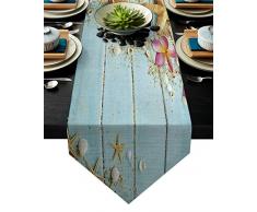 Tischläufer aus Baumwolle/Leinen, für Kommode, Schals, Sandstrand, Muscheln und Gelb, rutschfest, für Hochzeit, Party, Urlaub, Abendessen, Zuhause 13x90 inches Beach-0463