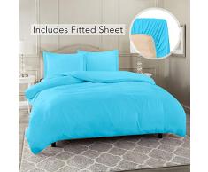 Nestl Bettwäsche mit Spannbettlaken, 4-teiliges Set, weiche gebürstete Mikrofaser, Hotel-Kollektion – Komfortbezug mit Knopfverschluss, Spannbetttuch, 2 Kissenbezüge California King Beach Blue