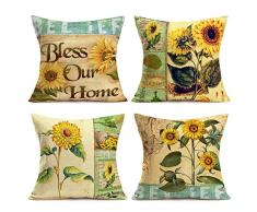 Asminifor Kissenbezüge Retro Blumen Vintage Blumen Baumwolle Leinen Bauernhaus Dekor Überwurf Kissenbezug für Zuhause Sofa Couch 45,7 x 45,7 cm 4 Stück Frühlingsdekoration Kissen 18 x 18 inches Retro Sunflower