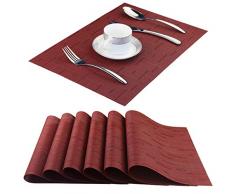 BeChen Tischsets, waschbar, leicht zu reinigen, gewebtes Vinyl, Tischsets für Esstisch, 4 Stück, Orange 6pcs A-Burgundy Red