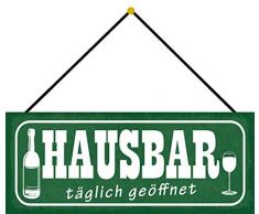 Schatzmix Alkohol Hausbar täglich geöffnet Metallschild 27x10cm Deko m. Kordel Blechschild, Blech, Mehrfarbig, 27x10 cm