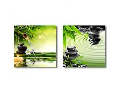 Leinwand Wand Art – Spa Steine in Garten mit Flow Wasser | Modern Home Decor 2 Panel Leinwand Prints Giclée-Druck & Bereit zum Aufhängen – 40,6 x 40,6 cm X 2 Felder, canvas, Zen Basalt Stones, 12 x 12 x 2 panels
