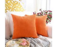 MERNETTE Kordsamt, weich, dekorativ, quadratisch, Kissenbezug, Heimdekoration, Dekoration für Sofa, Couch Bett, Stuhl 24x24 Orange