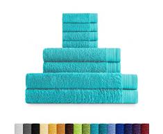 Eiffel Textile Handtuch-Set, Frottee, 600 g, 100% ägyptische Baumwolle, Aquamarin, Schminktisch Waschbecken und Bettlaken, 8 Stück