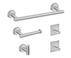 Tudoccy Badezimmerzubehör-Set SUS304, Edelstahl, rund, Wandmontage, inklusive 35,6 cm Handtuchstange, Toilettenpapierhalter, 3 Handtuchhaken, Badezimmer-Zubehör-Set gebürsteter Nickel