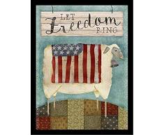 Buyartforless Gerahmtes Freedom Sheep von Beth Albert Poster mit abstraktem Schaf mit amerikanischer Flagge und Kuhglocke, 45,7 x 61 cm